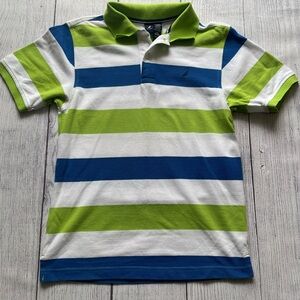 Nautica Short Sleeve Green and Blue Striped Polo Size Large (14/16)